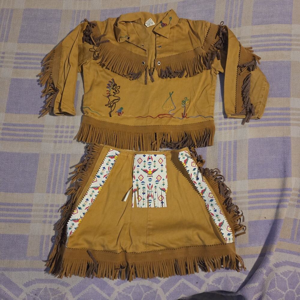 Vtg 1960s Childs Walls Of Texas Native American Outfit Fringe Western Size 4
